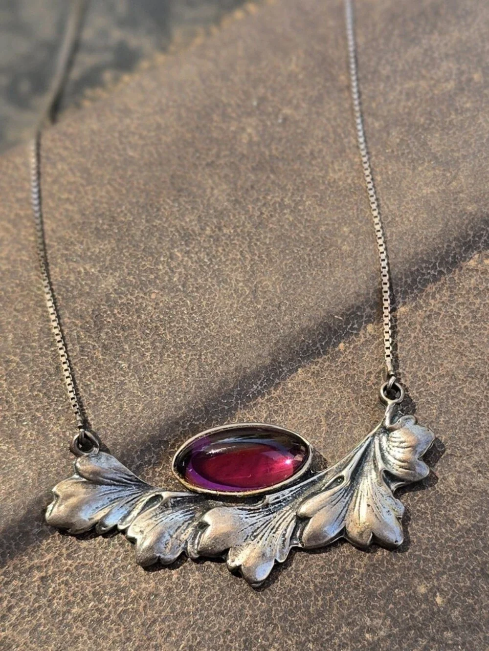 Art Nouveau Arts & Crafts style solid 925 sterling silver marquise amethyst